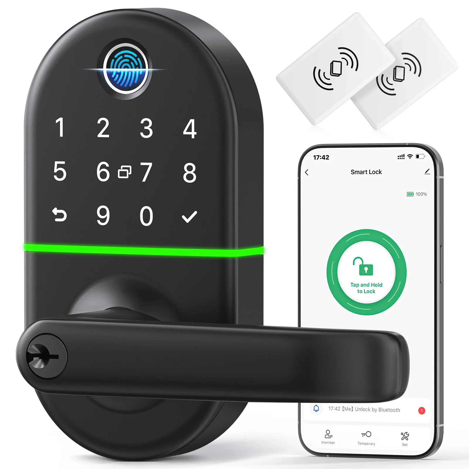 

Smart Keypad Door Lock with Handle: Keyless Entry Door Lock for Front Door - Fingerprint Biometric Door Lock - Electronic Digita