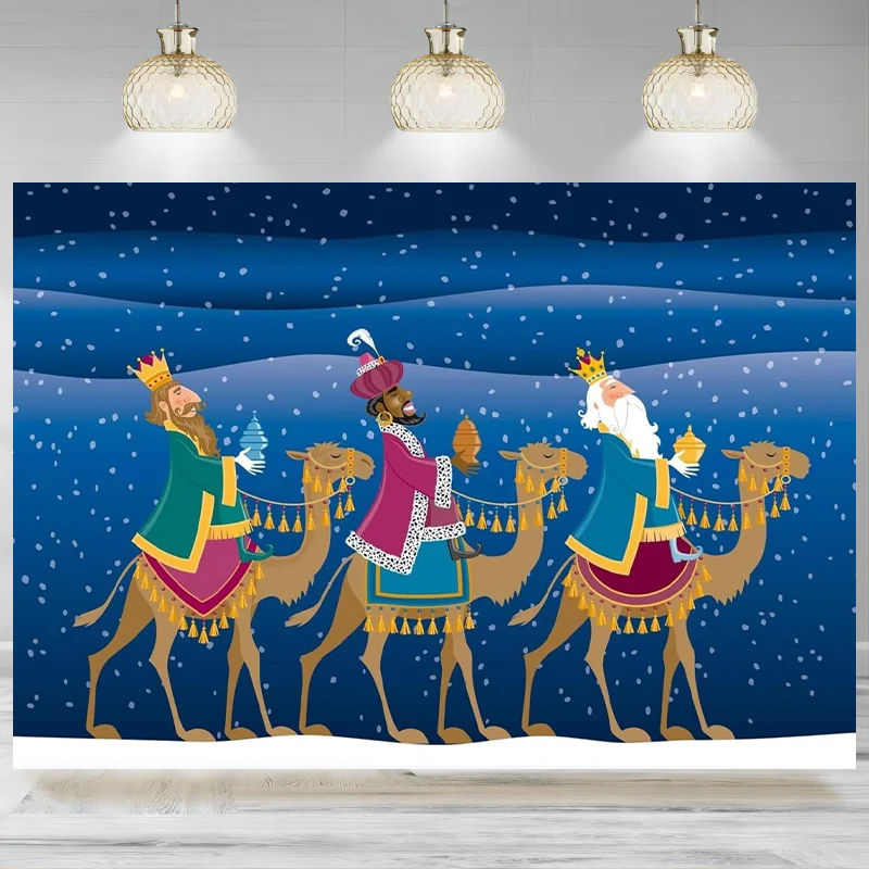 Nativity Epiphany Backdrop Three Wise Men Climbed Camels Snowy Night Photographic Background Christian Christmas Church Banner