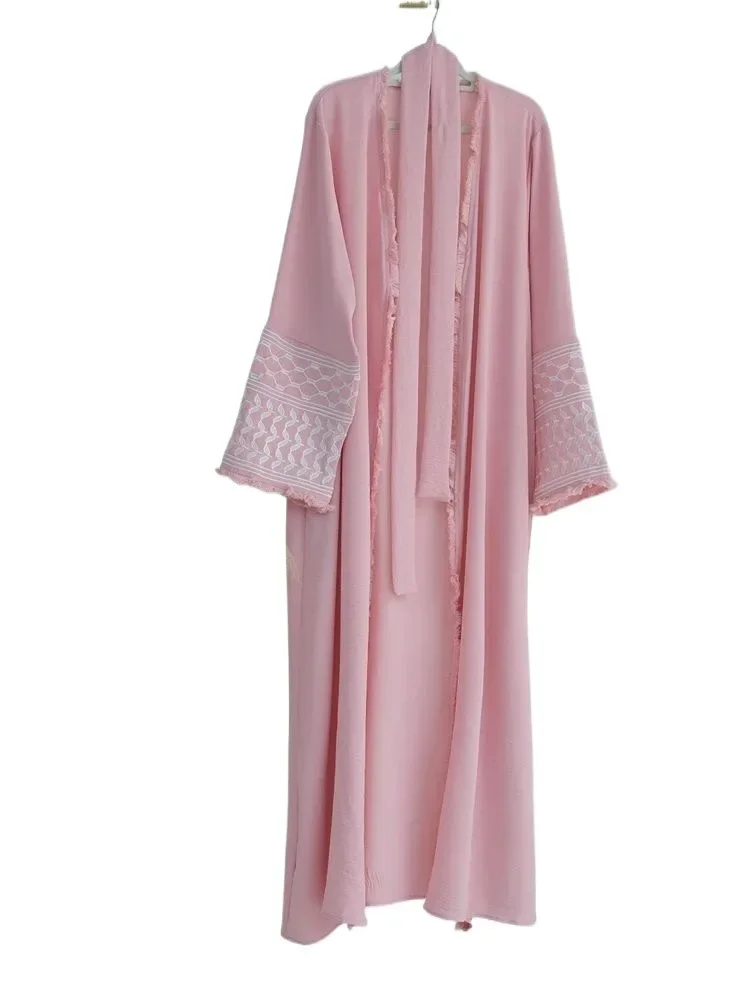 

Модное открытое розовое кимоно Абая Дубай Турция Мусульманское исламское платье Сабая Халат Абая для женщин Кафтан Марокаин Femme Djellaba