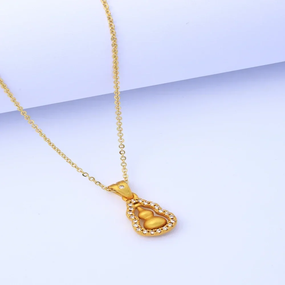 Collana di zucca placcata in oro 18 carati per donna, gioielli con ciondolo Fu Lu ruotabile, decorazione di lusso leggera, regalo di buona fortuna di fascia alta per
