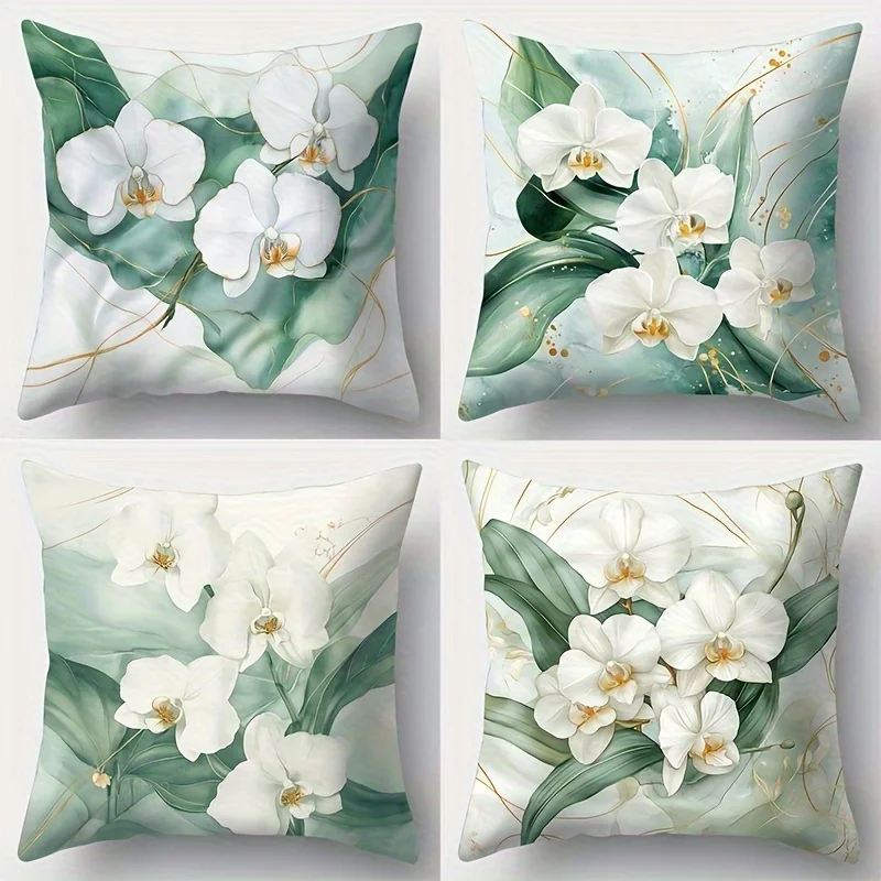 Elegant White Orchid Theme digital printing pillow cover Short plush Suitable living rooms bedrooms sofas throw cushion cover