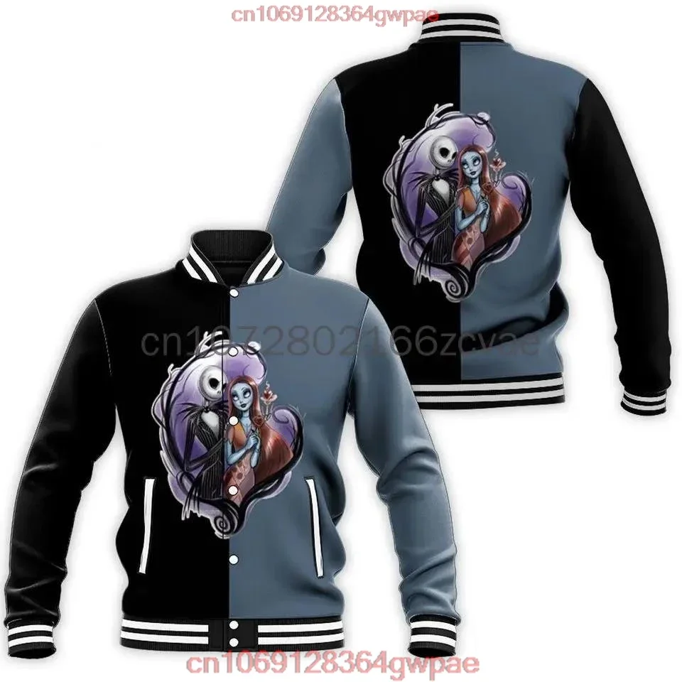 New the Nightmare before Christmas Jack and Sally Baseball Jacket Disney Casual Oversize Street Men's and Women's Jacket