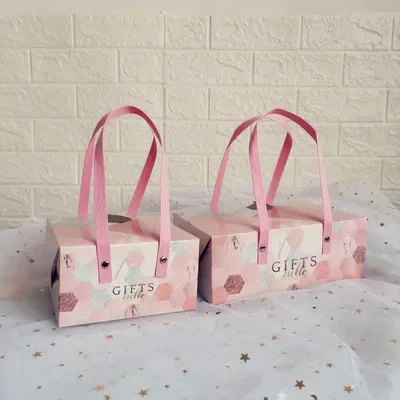 10pcs Cute High End Pink   Candy Packaging Gift Box Creative Tote Bag Pineapple Cake Cookie Wedding Nougat Packaging Boxes