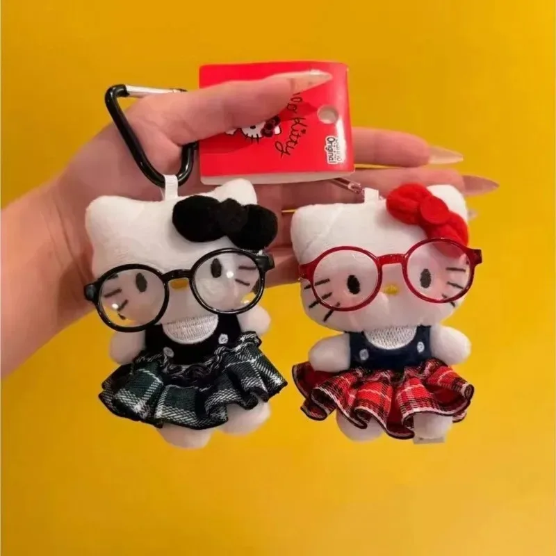 Cute Hello Kitty with Glasses Bag Charm Keychain for Women Girls Kawaii Cartoon Purse Hanger Clip On Backpack Pendant Wholesale view 4