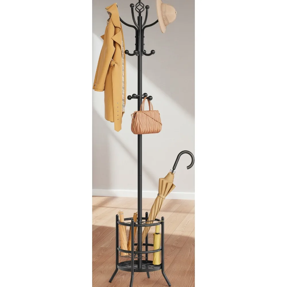 

Freestanding Coat Rack with 16 Hooks & Umbrella Holder, Space-Saving Organizer for Living Room, Bedroom, Office