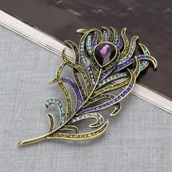 Peacock Feather Jewelry Vintage En Multi-color Rhinestone Brooch Pins