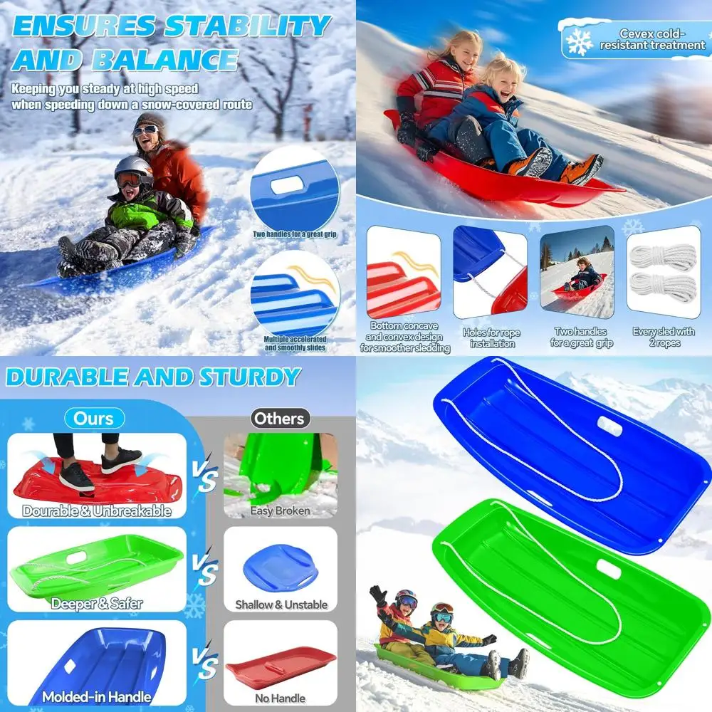 

Heavy-Duty 35 Downhill Sled for 1-2 Riders with Handles and Pull Ropes - Ultimate Winter Fun Outdoor Sledding Gift