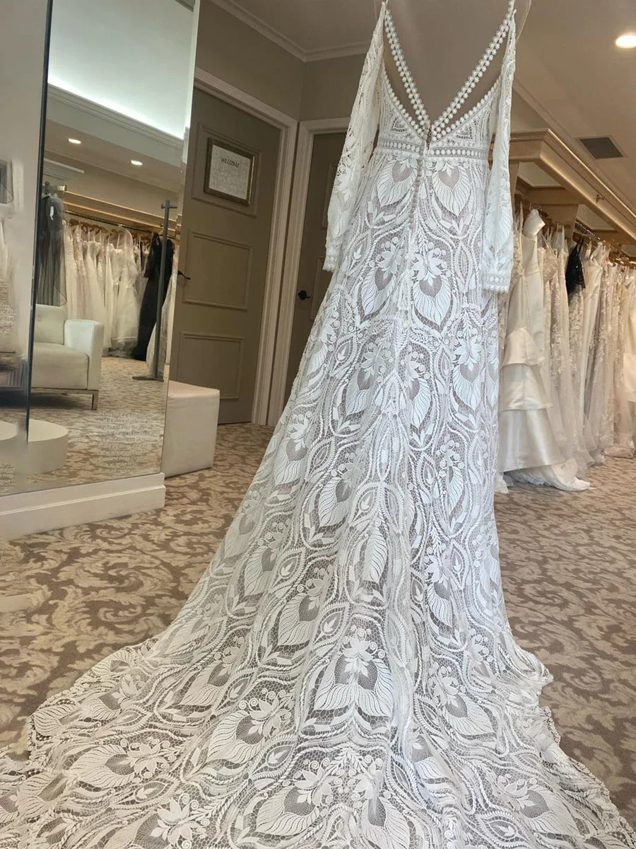 فساتين زفاف بوهيمية من الدانتيل على شكل حرف a فساتين زفاف مدنية فيستدو suknie ślubne dla puszystych مصنوعة حسب الطلب