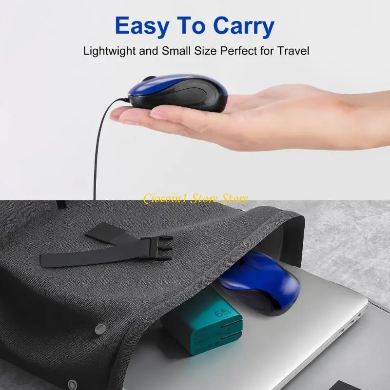 A3PC USB C Corded Mini Mouse Small Mouse with Retractable Cable for Travel Kids Gift