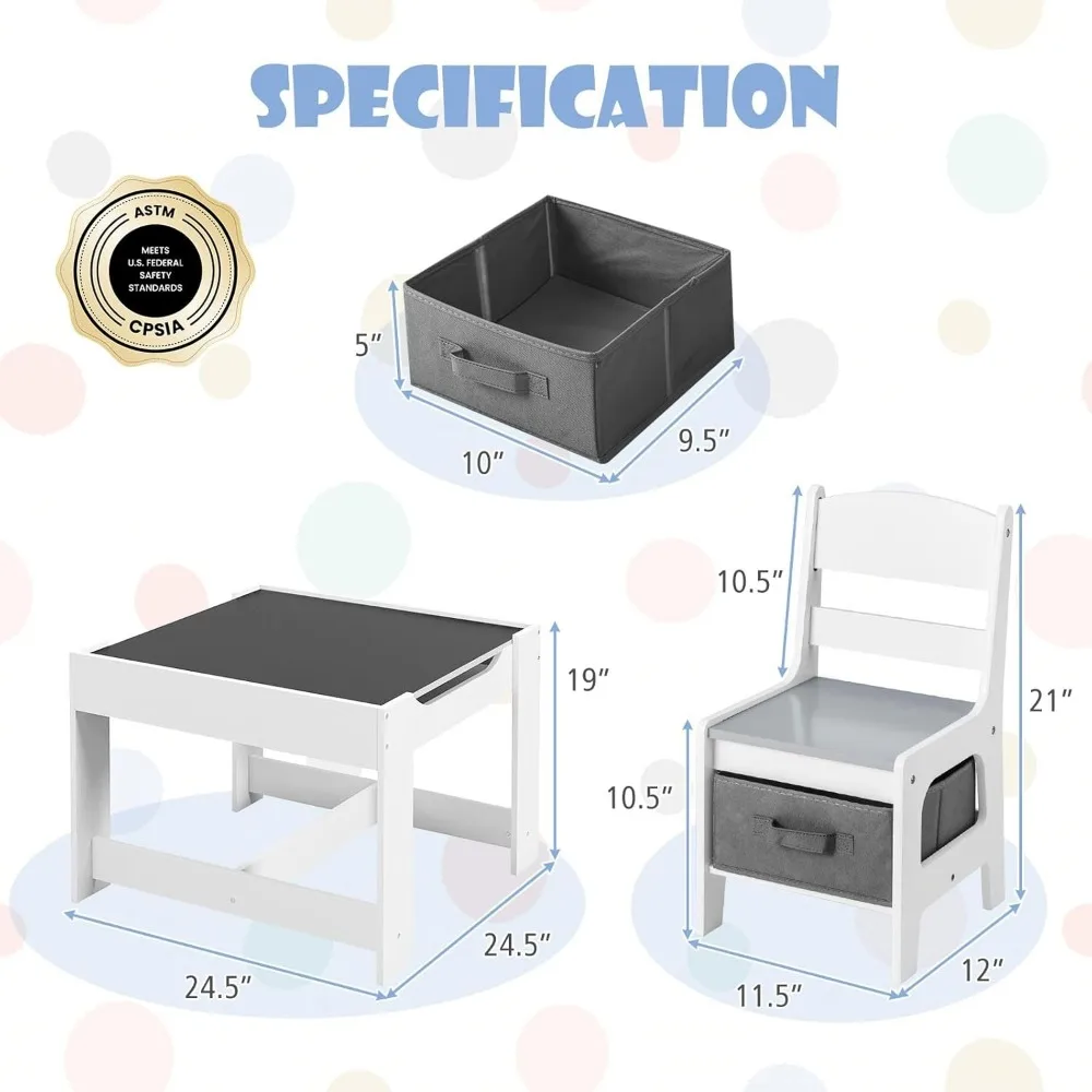 Honing Joy Kids Tafel En Stoel Set, 3-In-1 Kinderen Houten Activiteit Tafel En 2 Stoelen Voor Kunst Ambacht, Opberglade & Doos