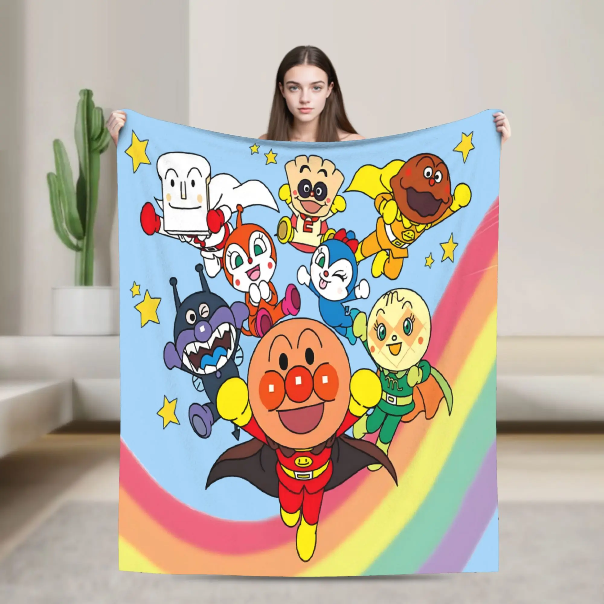 Custom Sofa Fleece Anpanman Bread Manga Throw Blanket Warm Flannel Hot Blankets for Bed Car Sofa Quilt