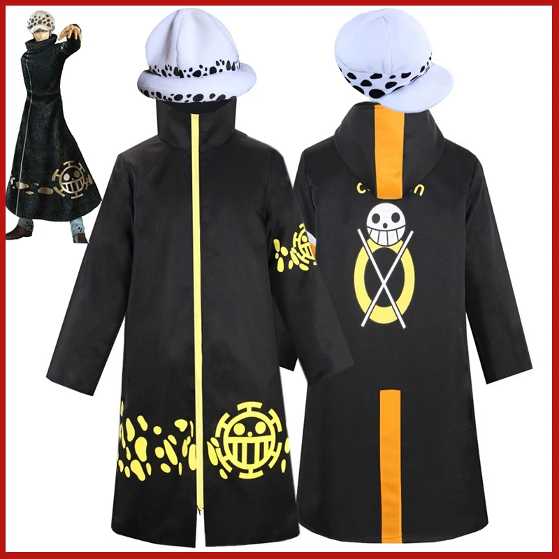 Anime Piece Pirate Trafalgar D. Water Law Cosplay Costume Black Cloak Hat Pant Long Windbreaker Jacket Party Carnival Adult Suit