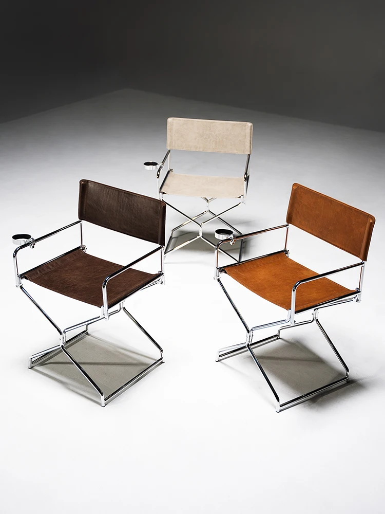 MOMO Oil Wax Fabric Minimalist Metal Dining Chair Small Household Foldable Dining Chair Home Reclining Chair