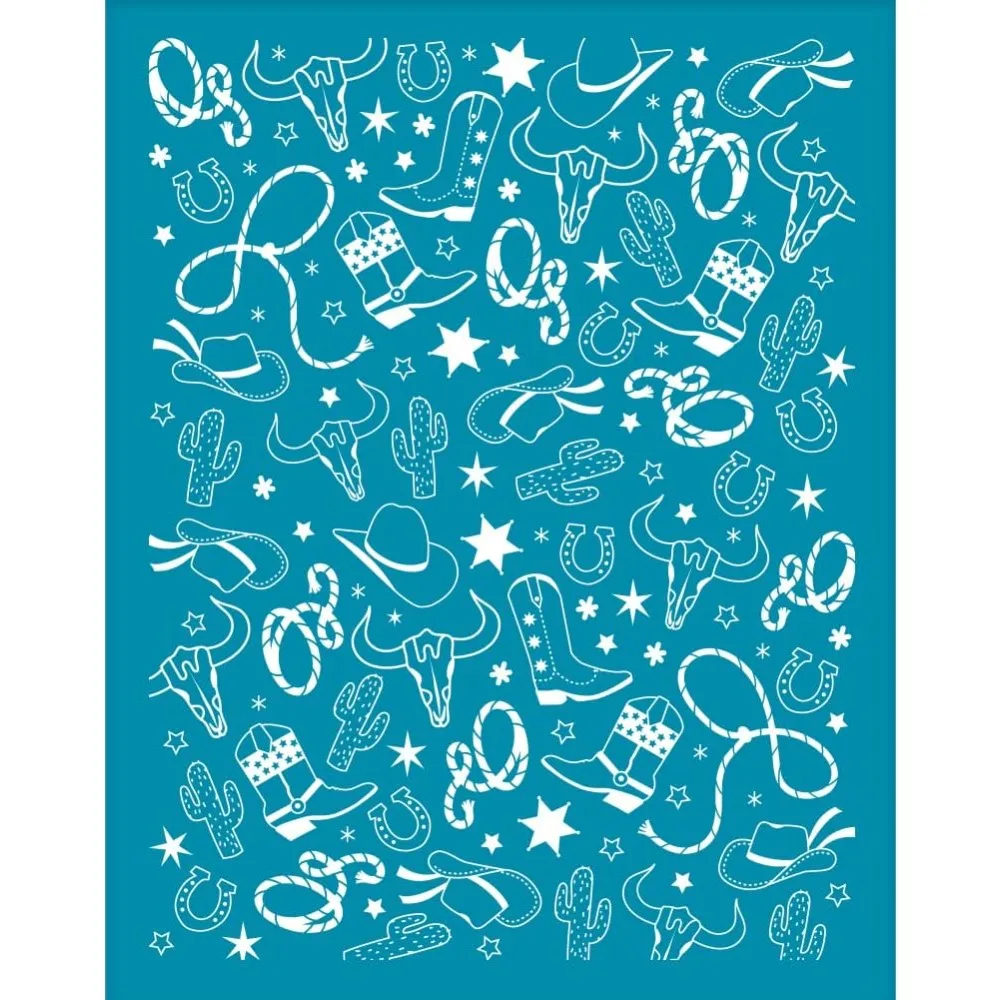 

4x5 Inch Western Cowboy Silk Screen for Polymer Clay Cactus Silk Screen Printing Stencils Cow Reusable Clay Stencils making kit