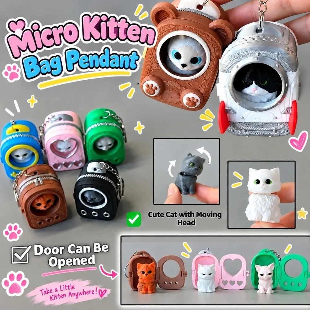 PLA 3D Printed Keychain Vibrant Shades Rigid Shell Trendy Bag Charm Smooth Finish Lightweight Build Micro Kitten Bag