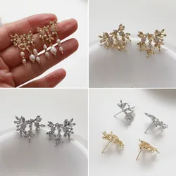 1Pair 14K Gold Plated Brass Leaves Double Holes Ear Stud Accessories Earring DIY Making Supplies