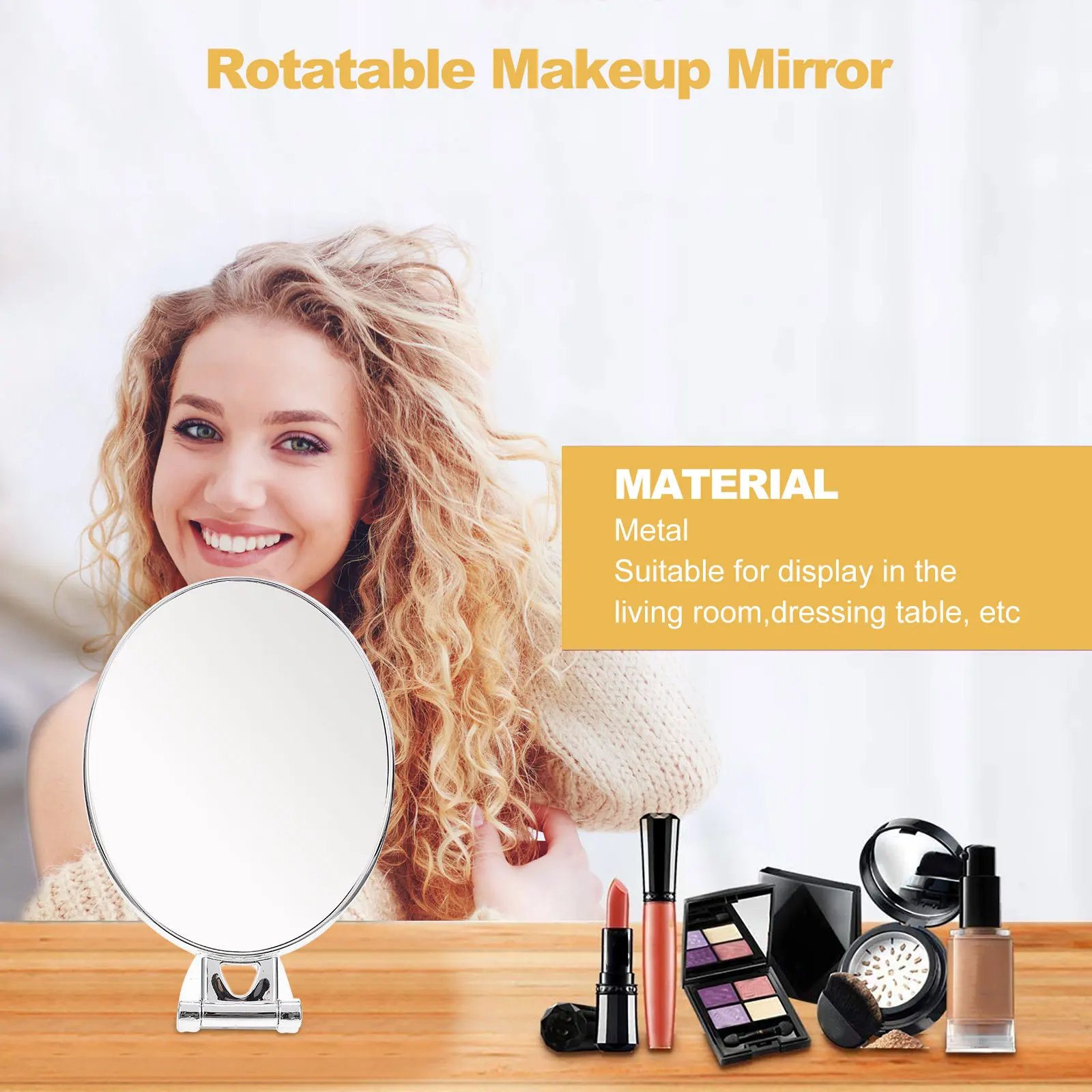 Make-up-Spiegel mit 3-facher Vergrößerung, doppelseitiger, drehbarer, drehbarer Desktop-Spiegel für Waschtisch, Schminktisch, Schlafzimmer