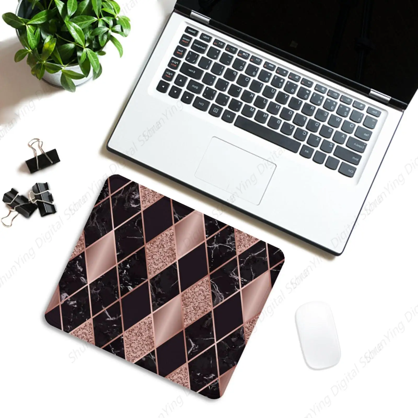 Square Mouse Pad Rose Gold Marble Black Geometric Mouse Pad Anti Slip Rubber Base Gaming Mouse Pad