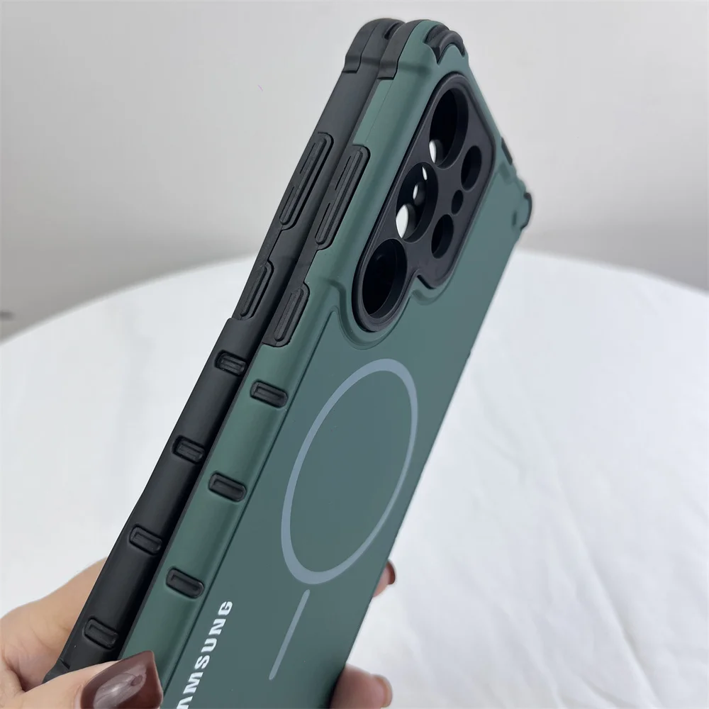 حافظة مدرعة مقاومة للصدمات لهاتف سامسونج جالاكسي S25 S24 S23 Ultra Plus A56 A36 A55 A54 A35 A34 A25 A15 A14 A13 لغطاء شحن Magsafe