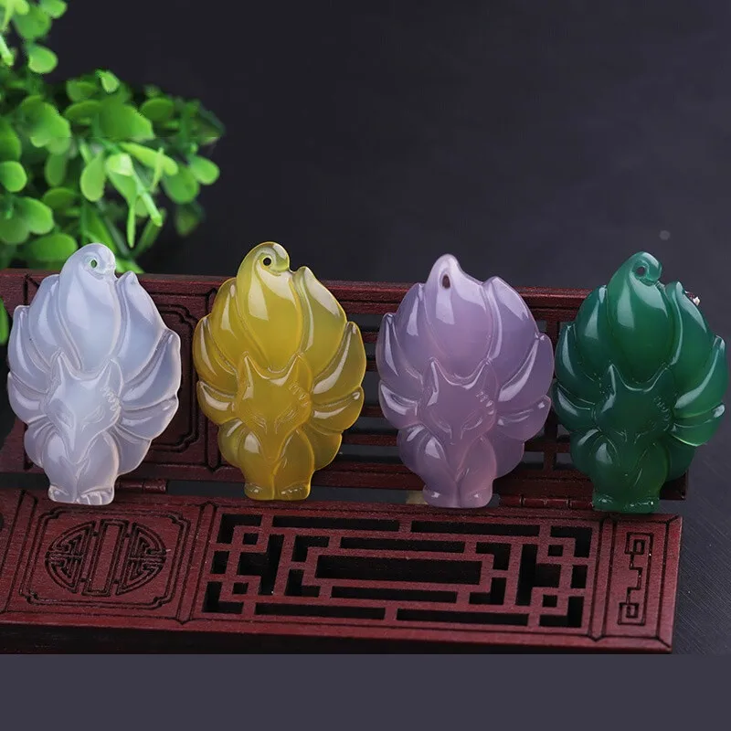 Genuine Myanmar Grade A Jadeite Jade Fox Necklace Women Fine Jewelry Natural Burma Jade Nine Tailed Fox Pendant Necklaces