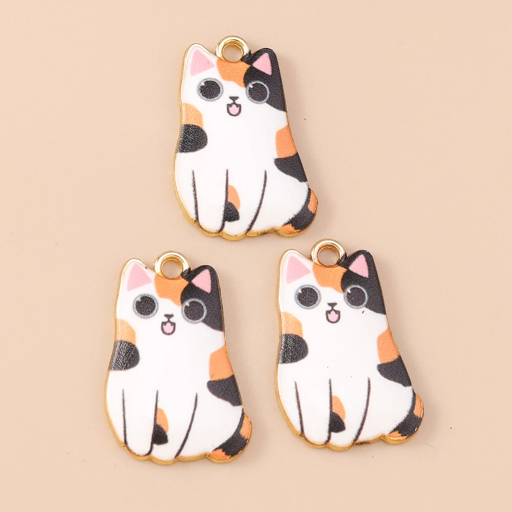 Leslie 10 Stück Cartoon-Emaille-Katzen-Charms, niedliche goldfarbene Metall-Tierkatzen-Anhänger für DIY-Halsketten, Armbänder, Schmuckherstellung – Detail 18