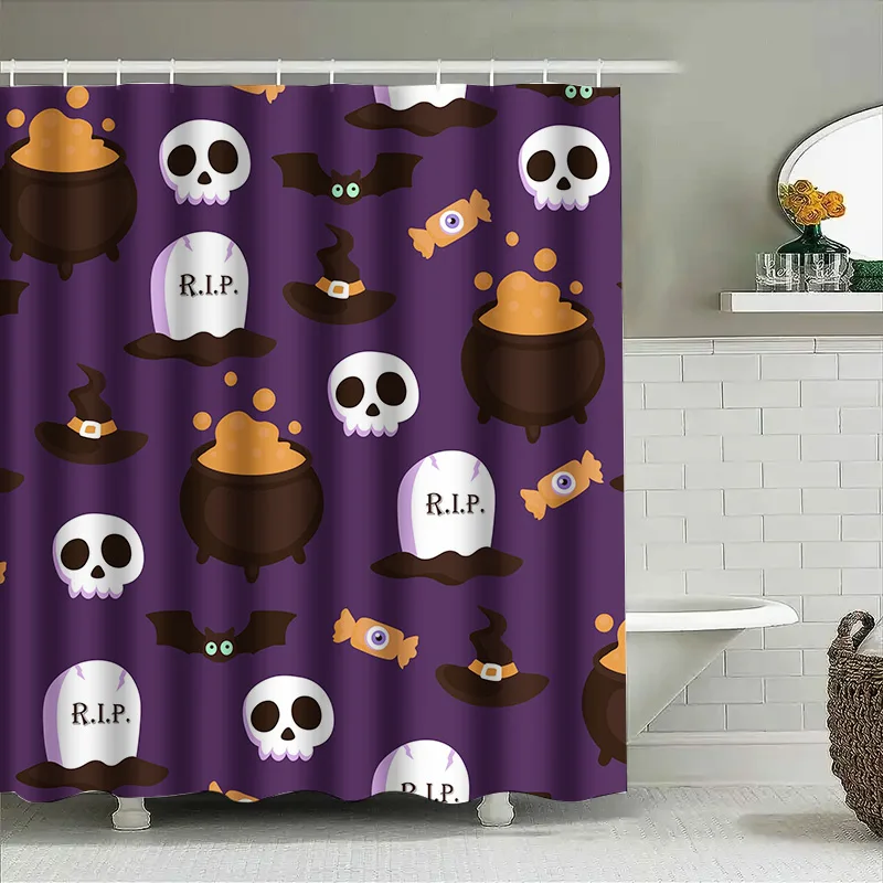 

Tuniu Halloween Bat Ghost Skull Shower Curtain Spooky Dark Purple Fabric Bathroom Decor