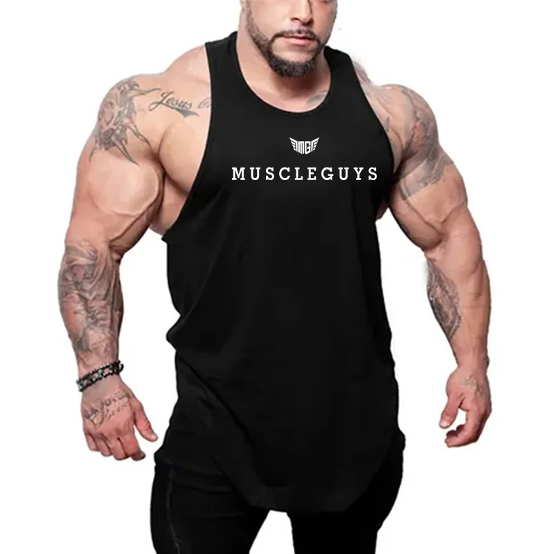Men Pumping iron Cotton Running Vest Y-Back Off-Shoulder Plain Gym Workout Tank Top Breathable Training Fitness Sleeveless Shirt