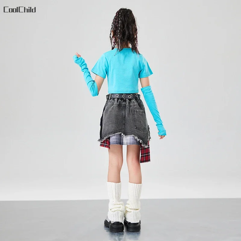 Girls Hip Hop Sweet Butterfly Crop Top Denim Jeans Skirt Kids Street Dance Clothes Sets Children Streetwear Teens K-pop Outfits