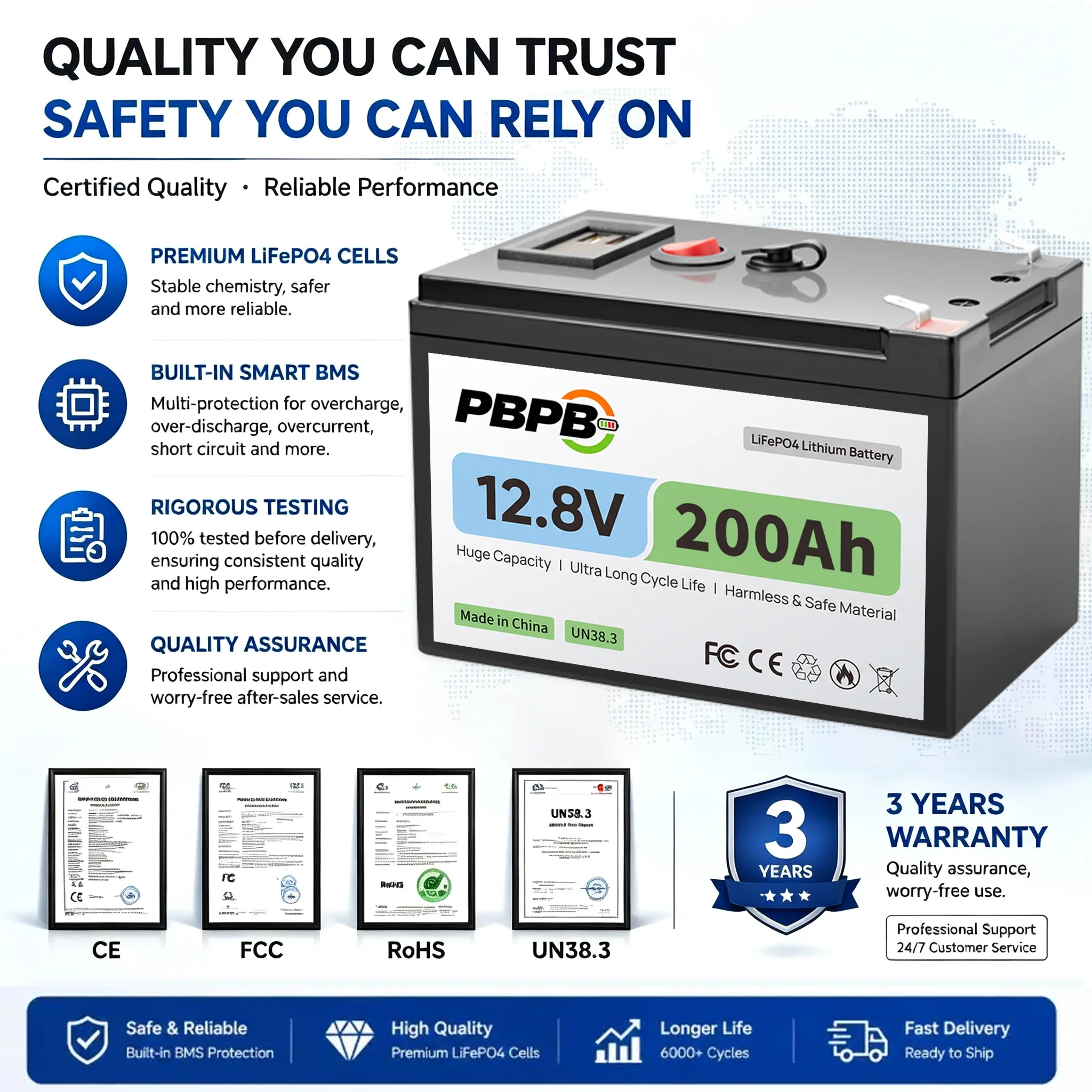 LiFePO4 12.8V 160AH 180AH  200AH Battery Free Charger Lithium Battery Built-In 200A BMS 6000+ Cycle Foat Fast Ship From EUr Bo