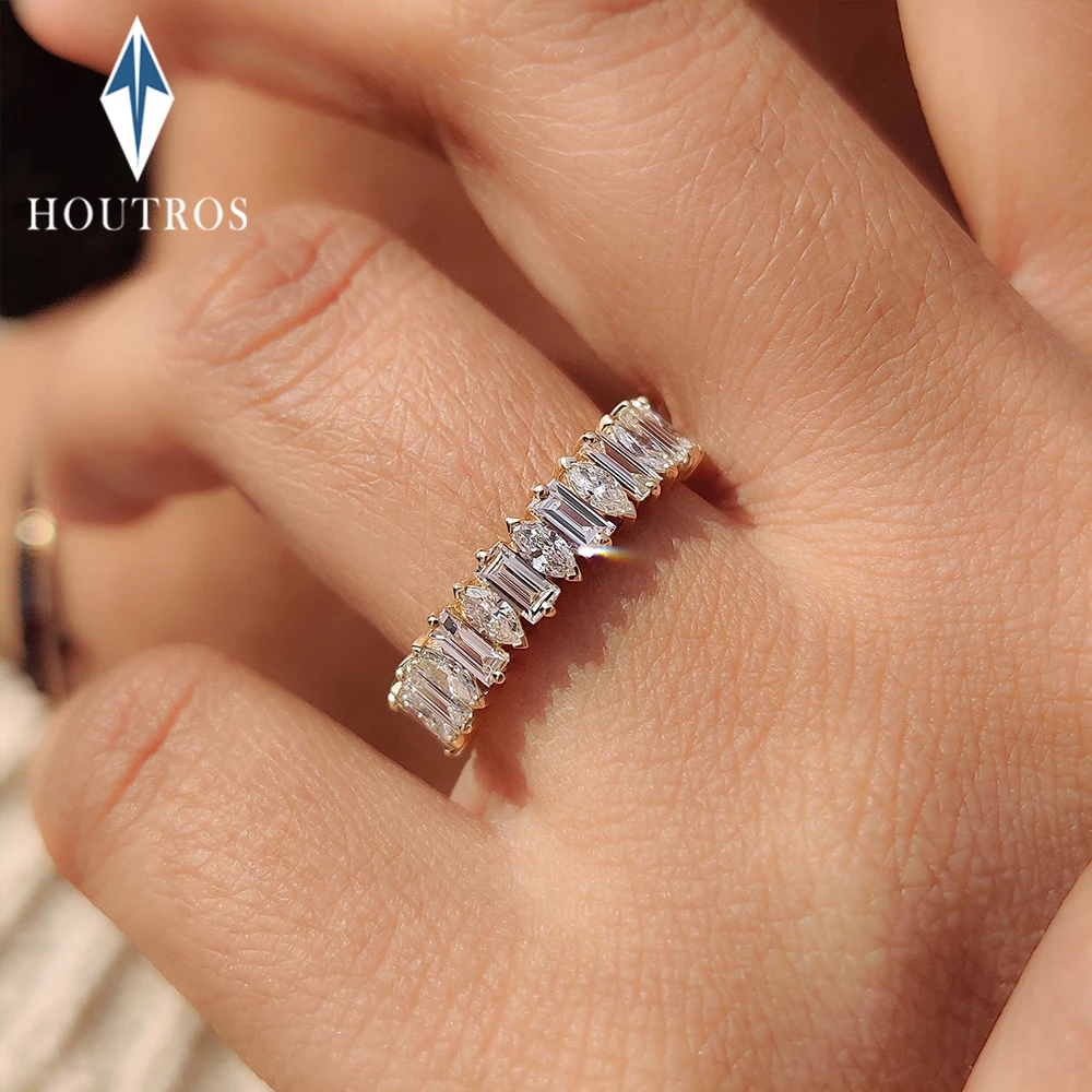 2x4mm Baguette & Marquise Cut Moissanite Ring 925 Sterling Silver Full Eternity Bands Engagement Wedding Ring for Women Jewelry