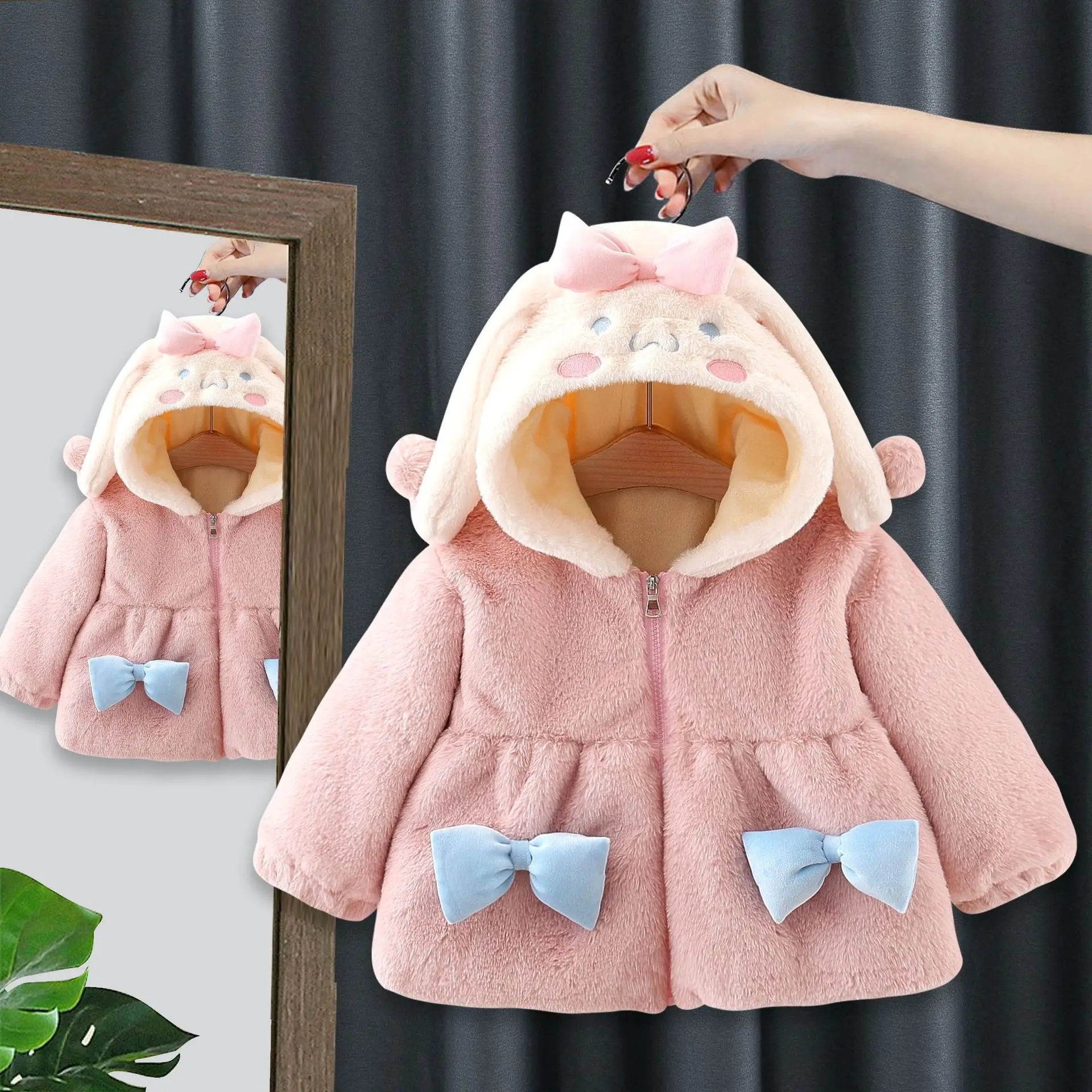 

Winter girls baby clothes outfits bow hooded cotton jacket coats for toddler infant girls cloth baby 1st birthday outerwear coat