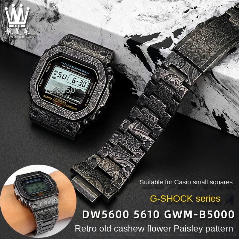 

For Casio G-SHOCK watchband DW-5600 GW-B5600 GWM5610 GMW-B5000 retro old retrofitted metal stainless steel men case watch strap