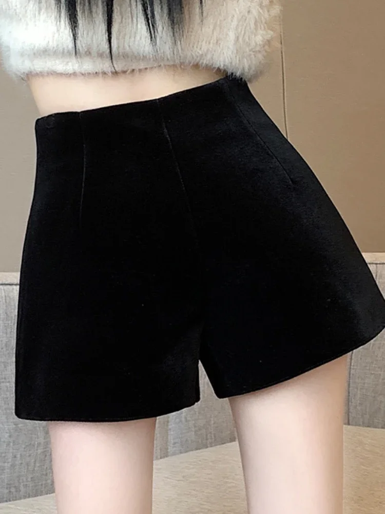 Velvet Zip-up Shorts for Women Skinny Casual High Waist Y2k Sexy Girls Fashion Outdoor Autumn Winter Warm Versatile Clothing New