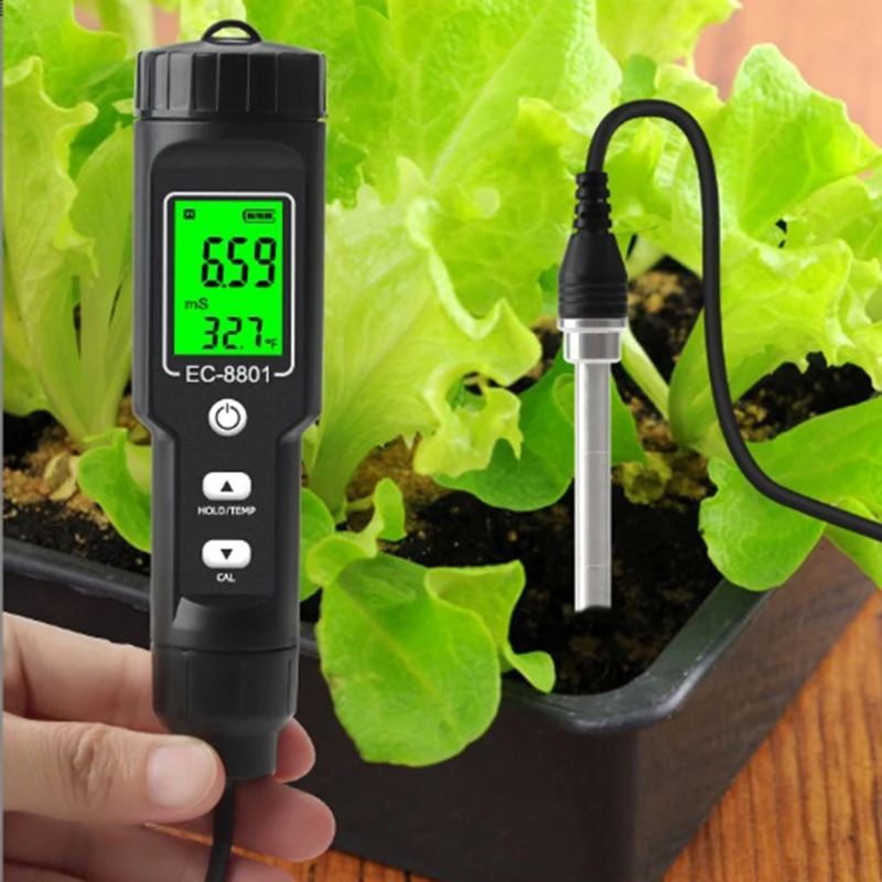 Digital EC/Temp Soil Tester 0.00-10.00MS/Cm Conductivity Meter Waterproof Sensor Analyzer For Planting Garden Outdoor