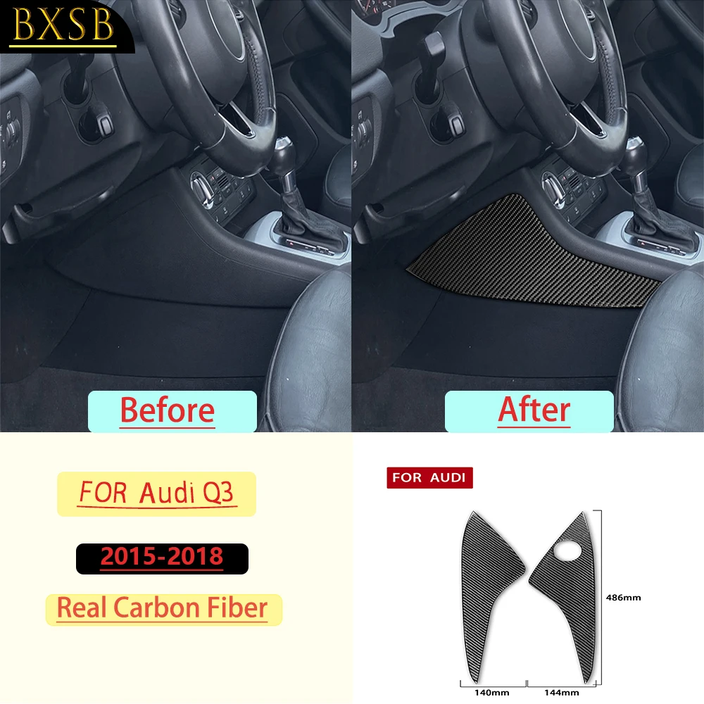 For Audi Q3 2015-2018 Center Console Side Gear Shift Panel Trim Real Soft Carbon Fiber Interior Accessories Decoration Stickers
