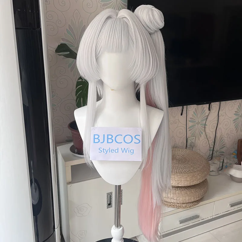 

[Styled] Anime Cosmic Princess Kaguya Yachiyo Runami Cosplay Wig Silver-grey Long Ponytail with High Half-up Bun Wigs