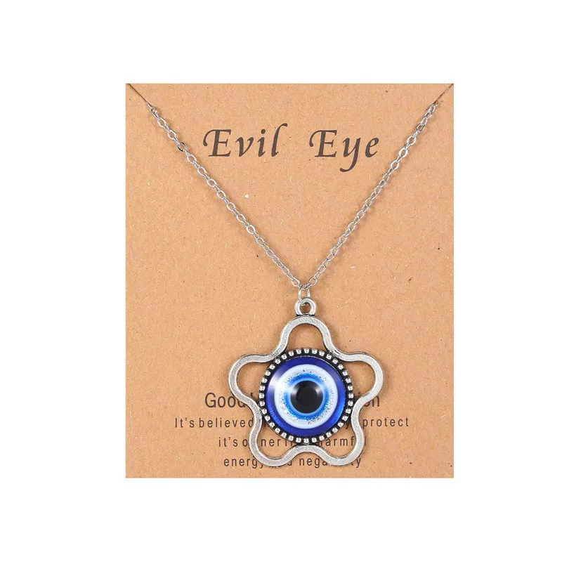 Silver Plated Lucky Blue Evil Eye Pendant Necklace For Women Men Fashion Charm Heart Moon Flower Palm Necklaces Jewelry Gifts