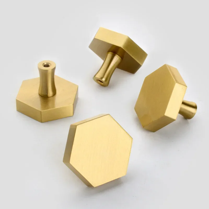 

6pcs/lot European Hexagon Brass Cabinet Knobs and Handles Drawer Furnitures Cupboard Wardrobe Knobs Door Pull Handle Single Hole