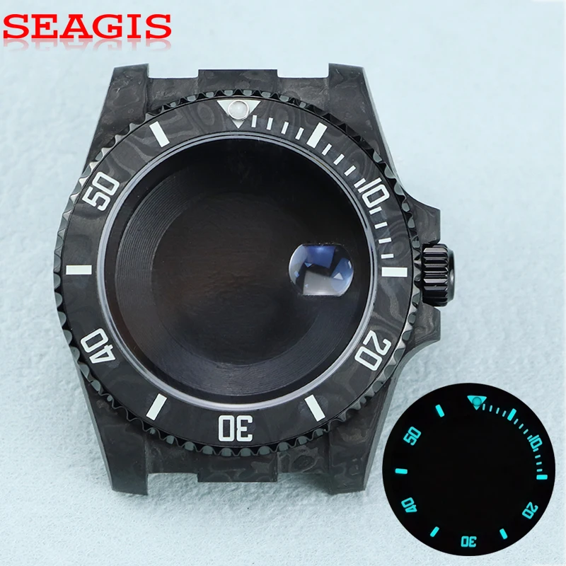 

SEAGIS 40.5mm carbon fiber SUB watch case for 3135 movement sapphire glass blue luminous carbon fiber bezel