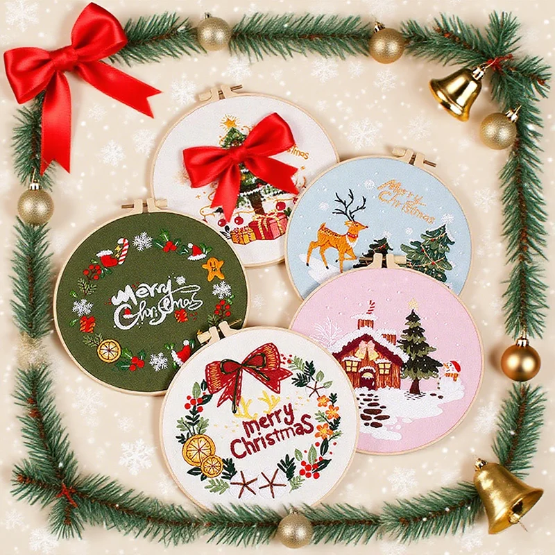 

DIY Embroidery Christmas Cross Stitch Kit Handmade Craft Supplies for Santa Tree Deer Ornament Xmas Holiday Home Decor Gift