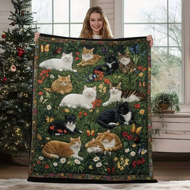 

Плед с изображением кошек для сада, мягкий уютный фланелевый плед для дивана, кровати, подарок для любителей кошек и любителей природы