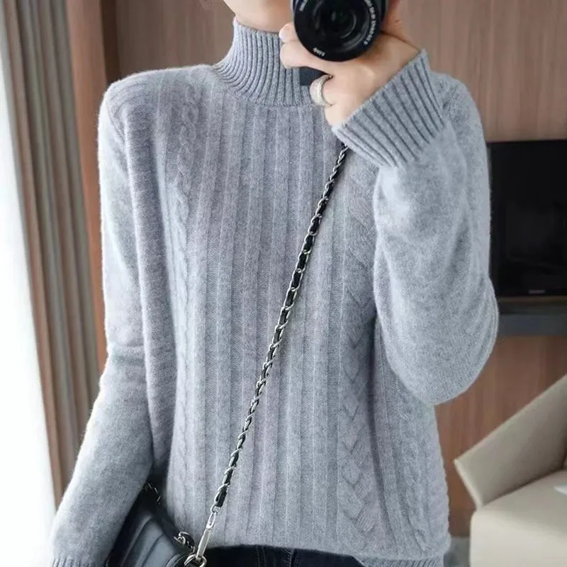 

2023 Pull Femme Autumn Winter New Pullover Sweater Women's Long Sleeve Tops Korean Fitting Half High Collar Warm Knitwears