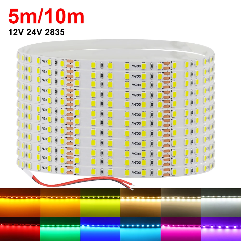 5m/10m 5mm LED Light 12V 24V 2835 8mm PCB Strip Flexible Tape 120Leds White Red Pink Purple Ice Blue Backlights Home Decoration