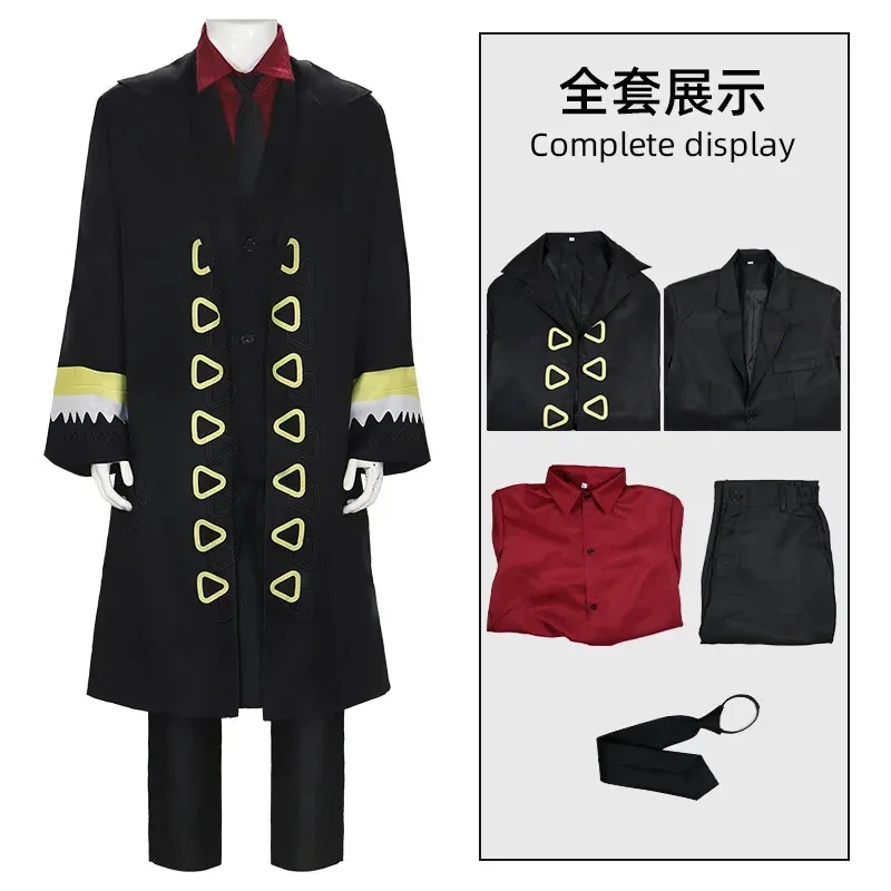 Película fuerte mundo Cosplay Luffy uniforme negro disfraz de Anime gabardina Top pantalones traje fiesta de Halloween nueva ropa para hombres