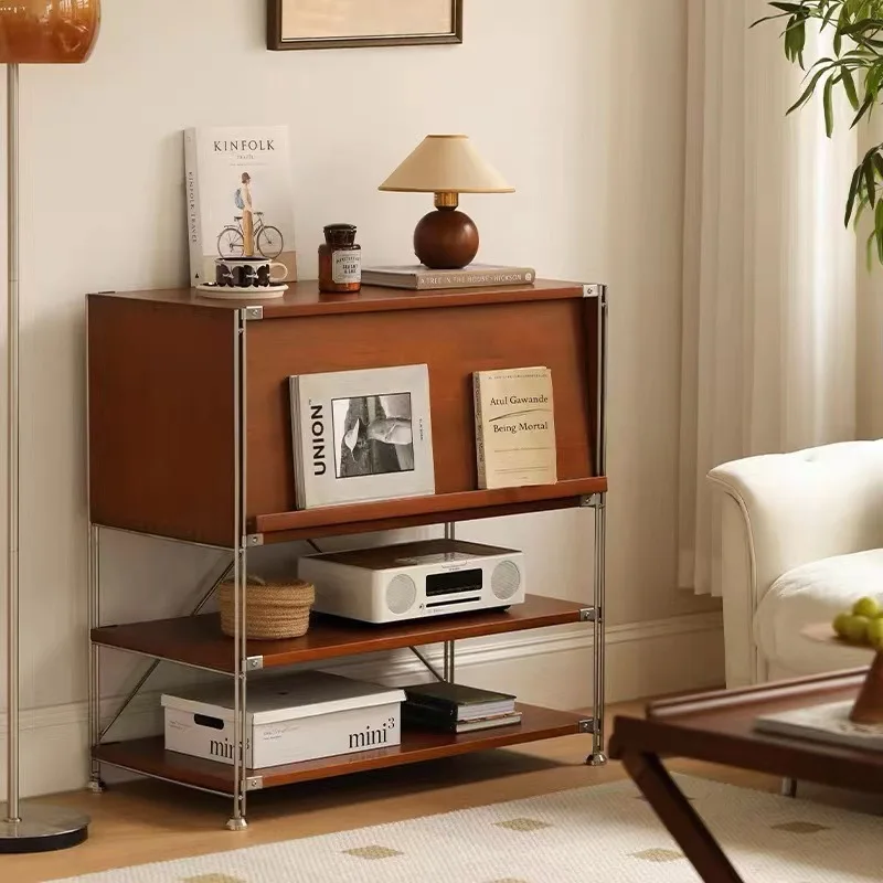 Solid wood medieval magazine cabinet bookshelf Nordic simple living room storage cabinet bookcase side cabinet bedroom