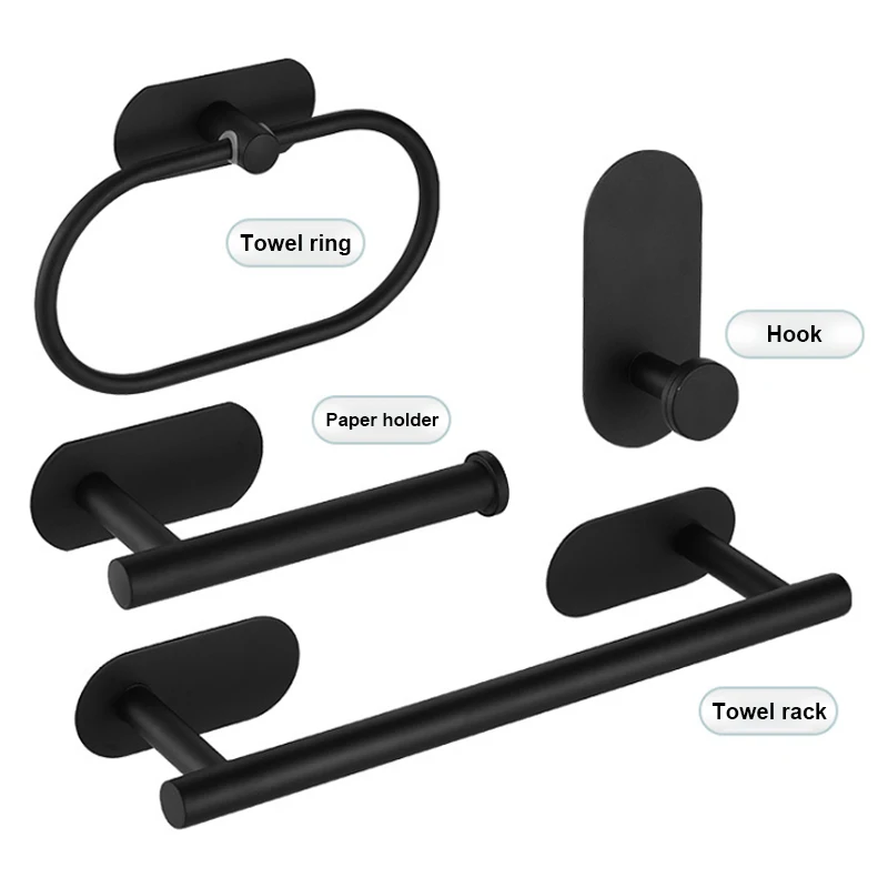 Wall-Mounted Aço Inoxidável Toalha Bar e Papel Higiênico Rack, Matte Black Hardware Set, acessórios do banheiro
