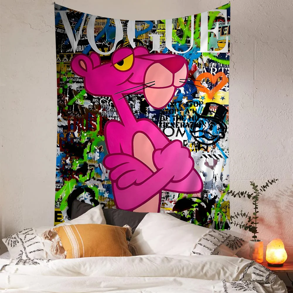 1PC Graffitti Street Art Pink Leopard Animal Cartoon Tapestry Art Science Fiction Room Home Decor Wall Hanging Sheets