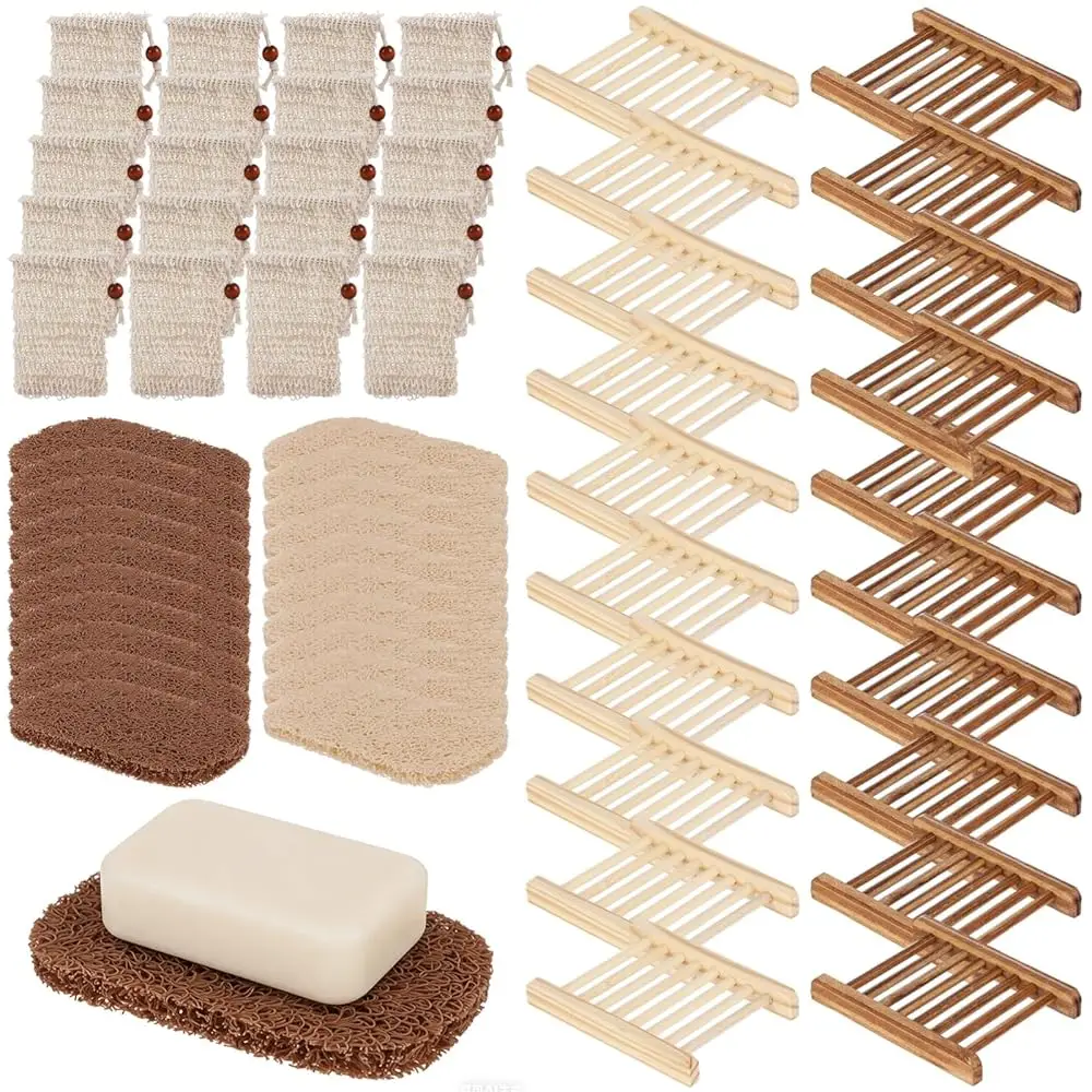 

Free Shipping-60PCS Soap Saver Set,Bamboo Soap Holder Including 20 Wood Soap Dishes with Waterproof Lacquer, 20 Loofah Soap Pads