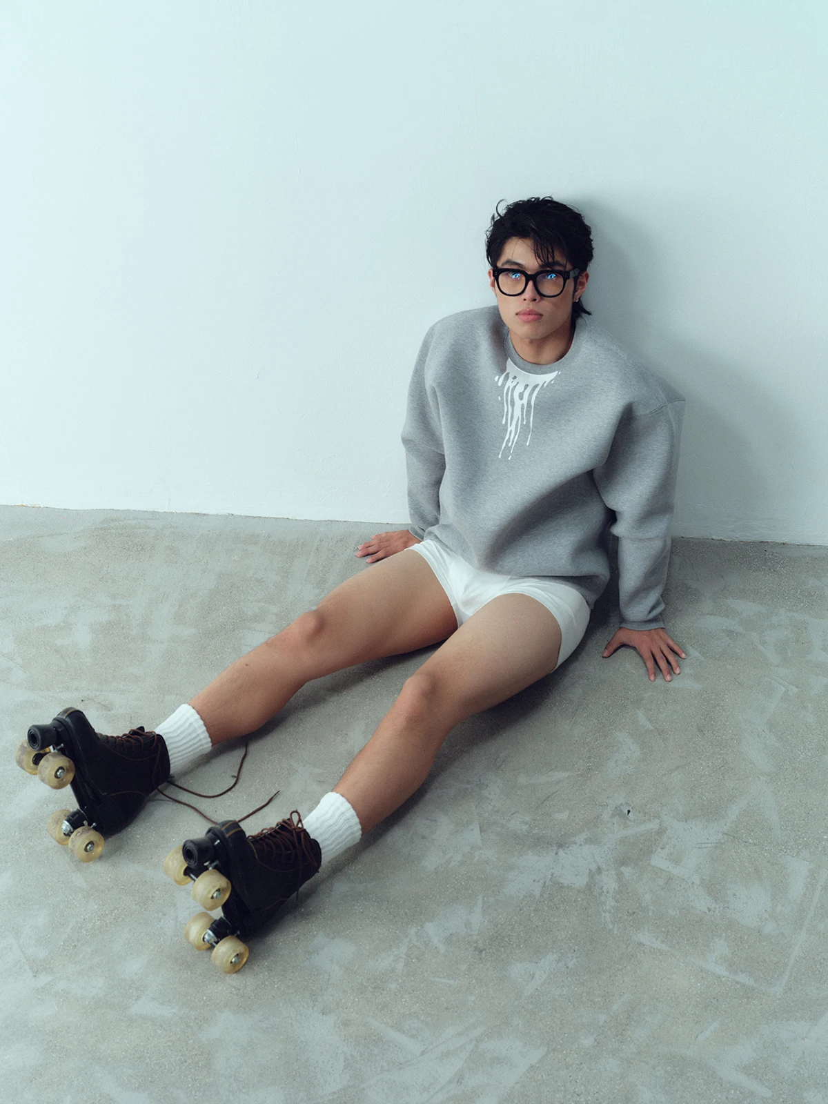 

KADAKADA Air Layered Printed Sweatshirt Oversized Retro Style Long Sleeve Hoodless round Neck Men's Casual Wear Milk Spill De...