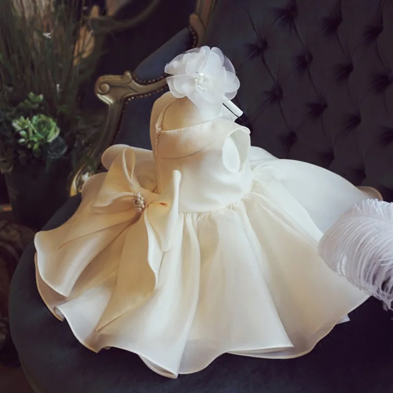 

Newborn Baby 1st Christening Birthday Dresses Flower Girls White Dresses Toddler Kids First Communion Party Ball Gown